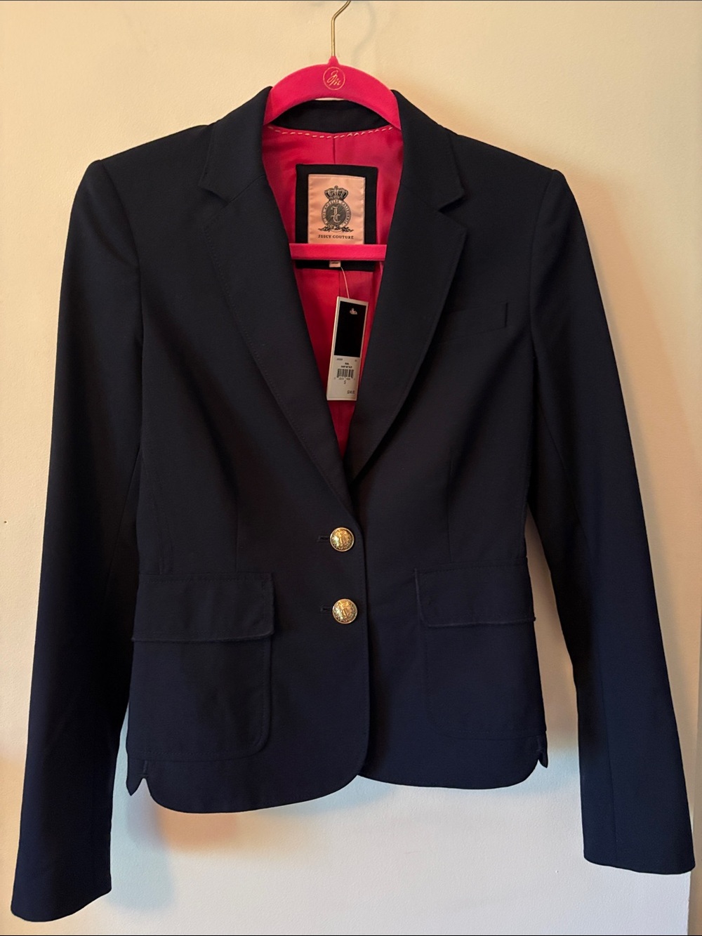 Juicy Couture Navy Wool Blazer with Gold Buttons